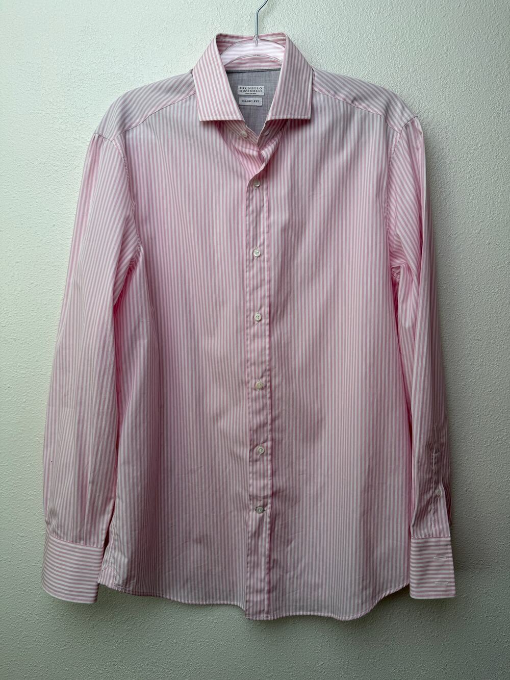 Brunello Cucinelli Pink Stripe Cotton Shirt Men L